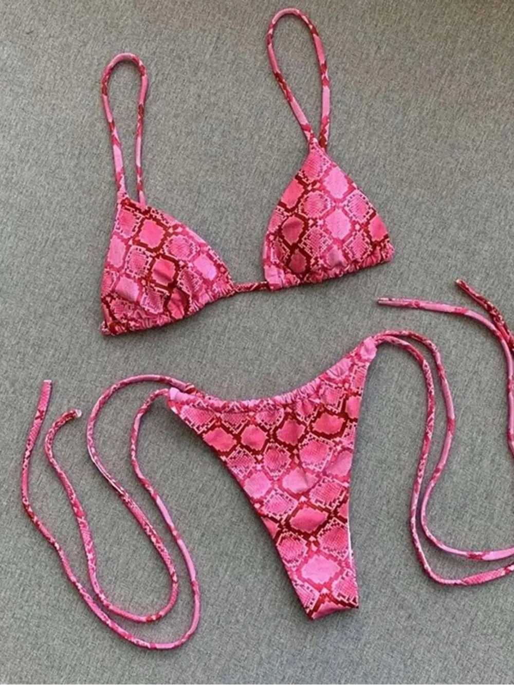 PrettyLittleThing Pink Patterned Triangle Bikini Top